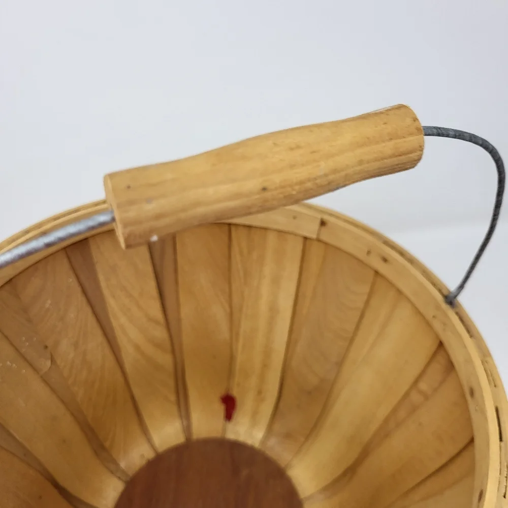 Christmas Holly Snowflake Candy Cane‎ Wooden Round Bucket Basket Bushel